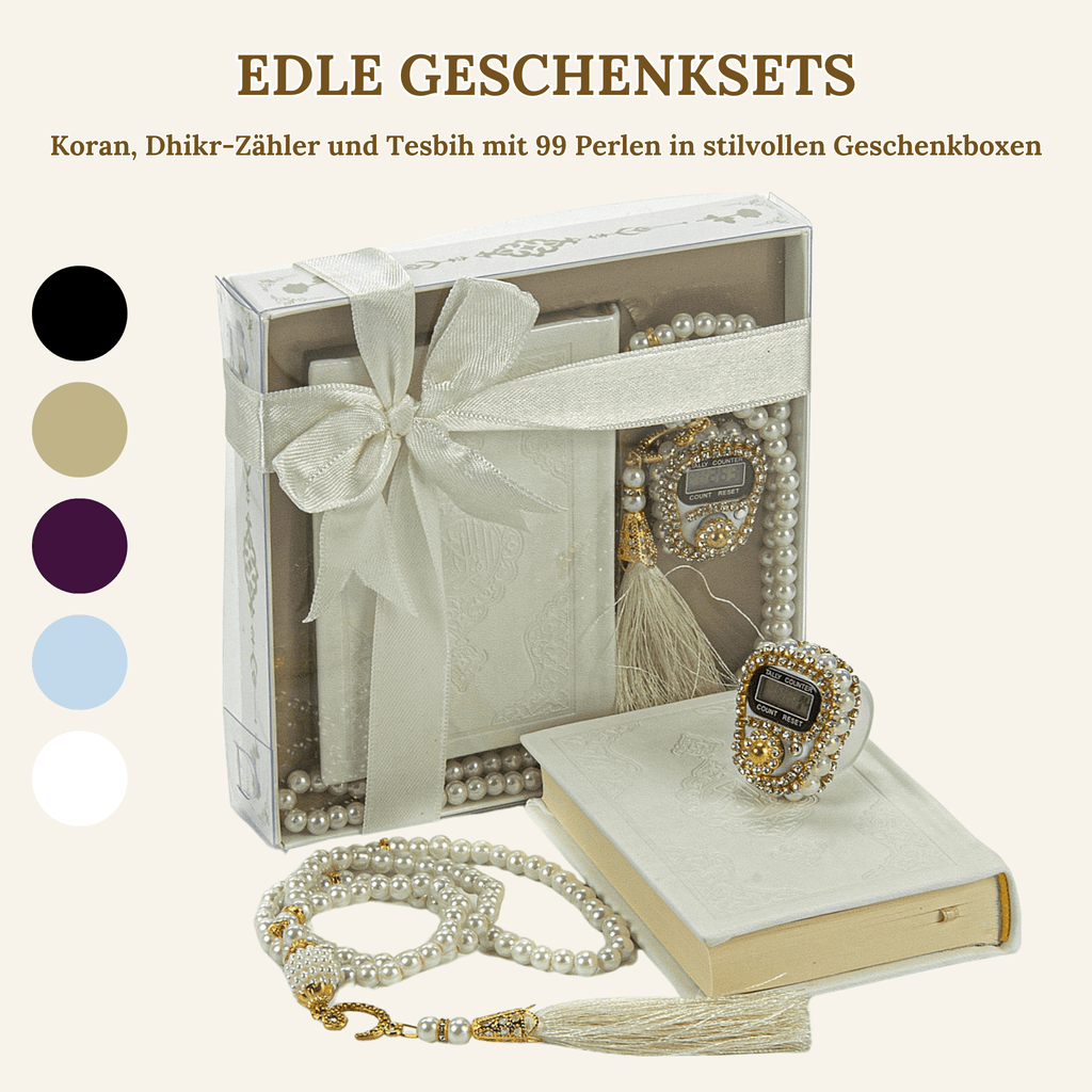 Quran, Dhikr Counter, and 99 Bead Tesbih in Stylish Gift Boxes