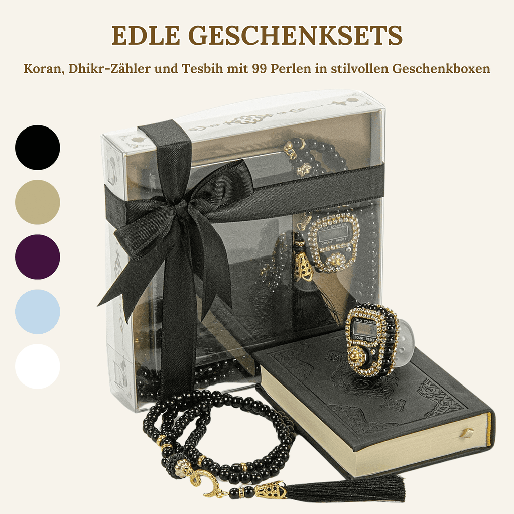 Quran, Dhikr Counter, and 99 Bead Tesbih in Stylish Gift Boxes