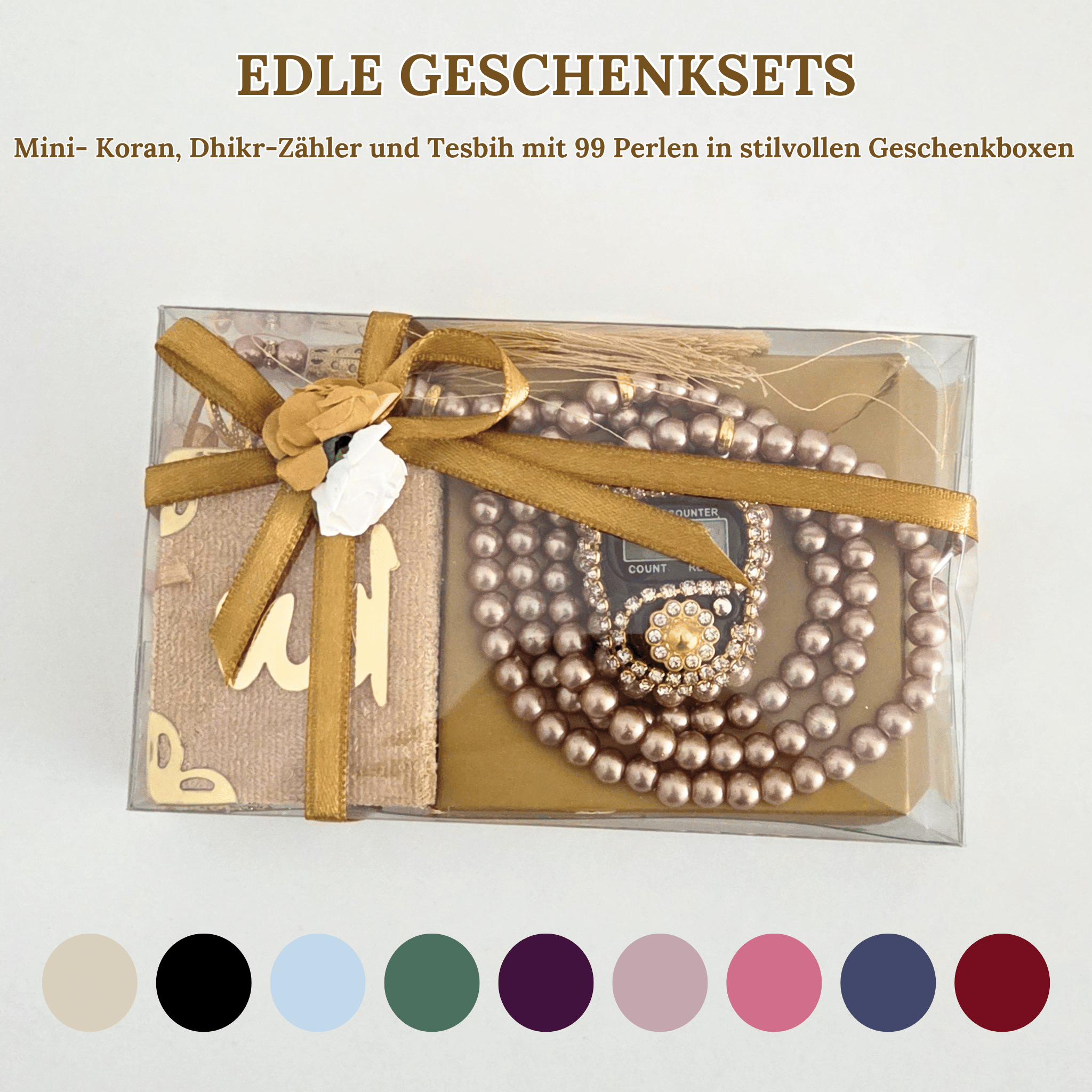 Mini Quran, Dhikr Counter, and 99-Bead Tesbih in Stylish Gift Boxes 