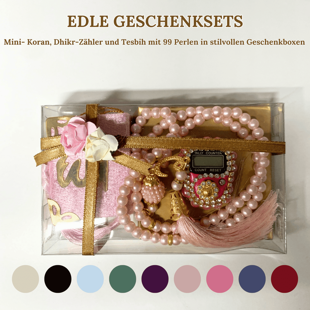Mini Quran, Dhikr Counter, and 99-Bead Tesbih in Stylish Gift Boxes 