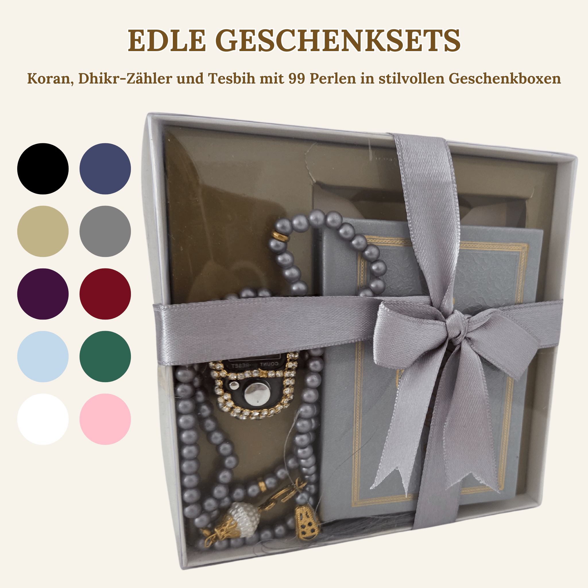 Quran, Dhikr Counter, and 99 Bead Tesbih in Stylish Gift Boxes