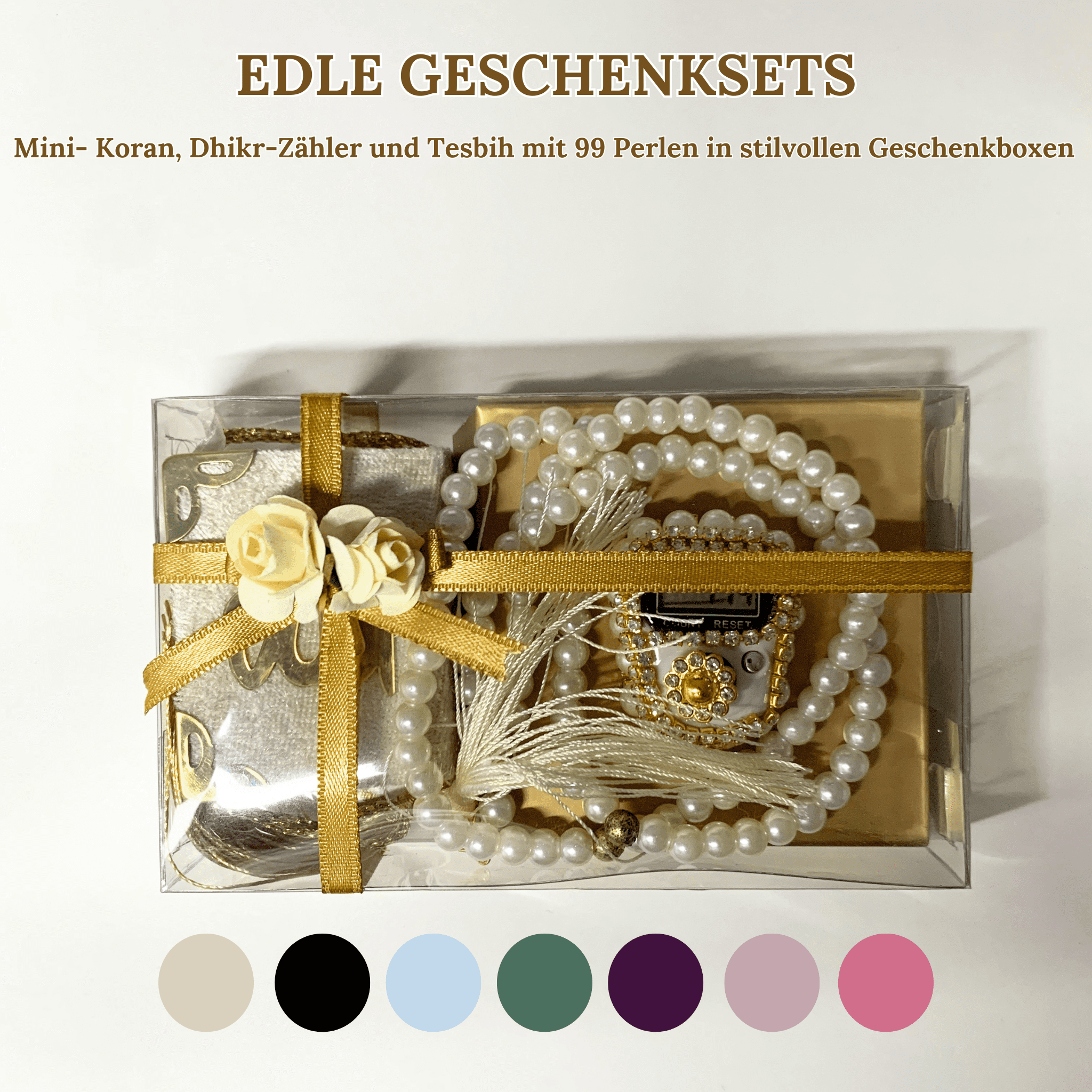Mini Quran, Dhikr Counter, and 99-Bead Tesbih in Stylish Gift Boxes 