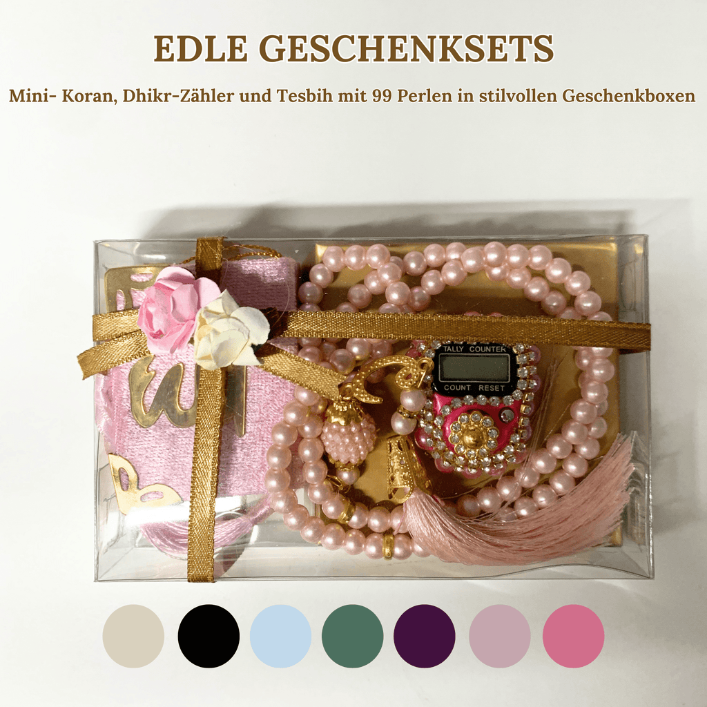 Mini Quran, Dhikr Counter, and 99-Bead Tesbih in Stylish Gift Boxes 