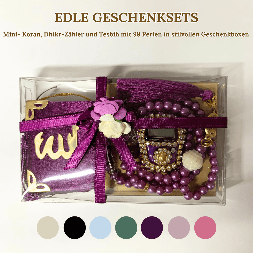 Mini Quran, Dhikr Counter, and 99-Bead Tesbih in Stylish Gift Boxes 