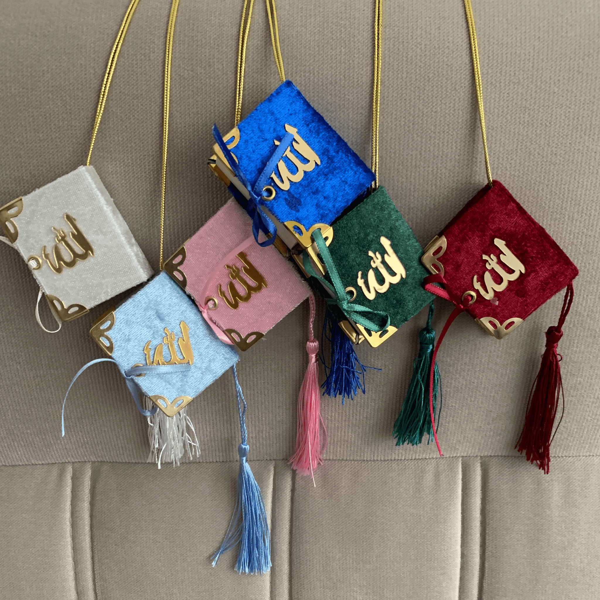 High-Quality Mini Quran in 6 Velvet Colors with Gold Arabic "ALLAH" Calligraphy